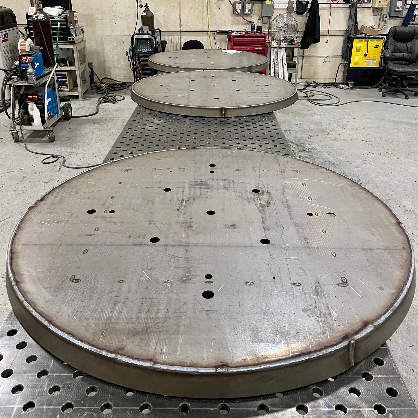 5ft Steel riser plates for plastic wrap machine.